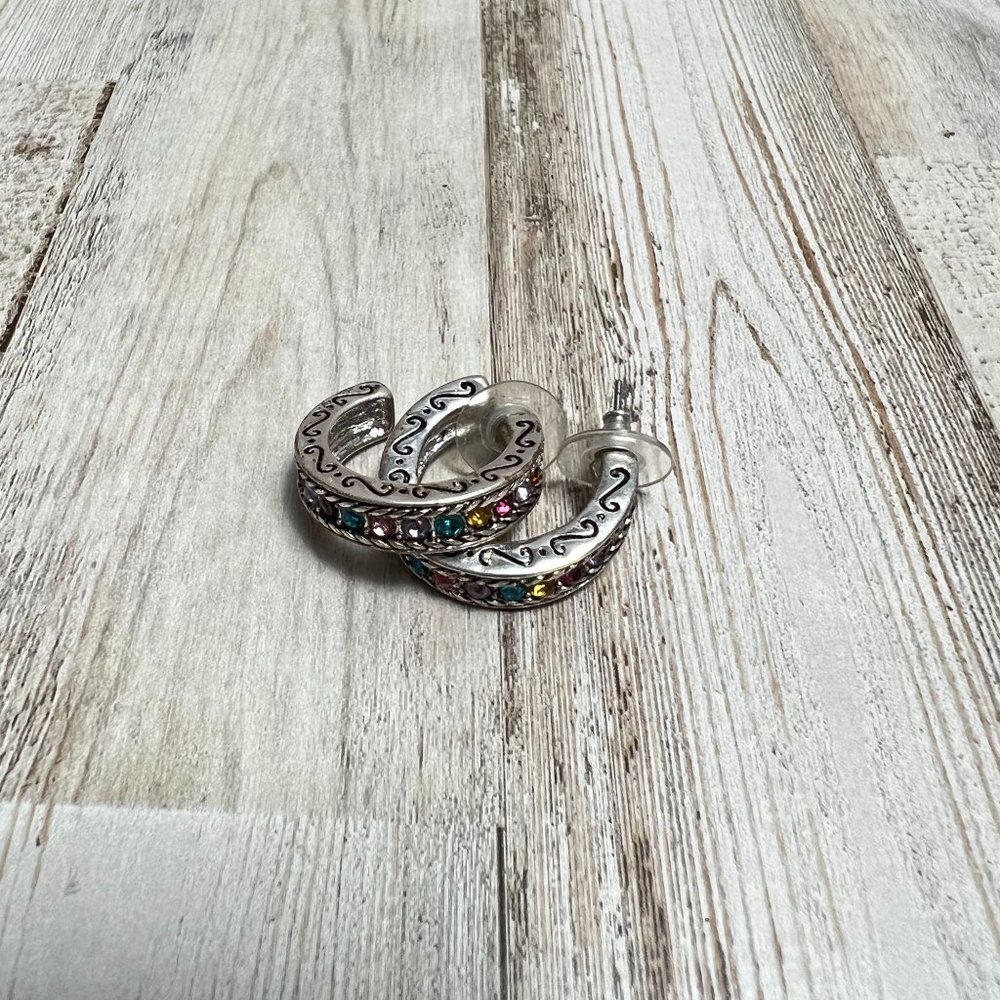 Womens Vintage Multicolored Half Round Sliver Earrings